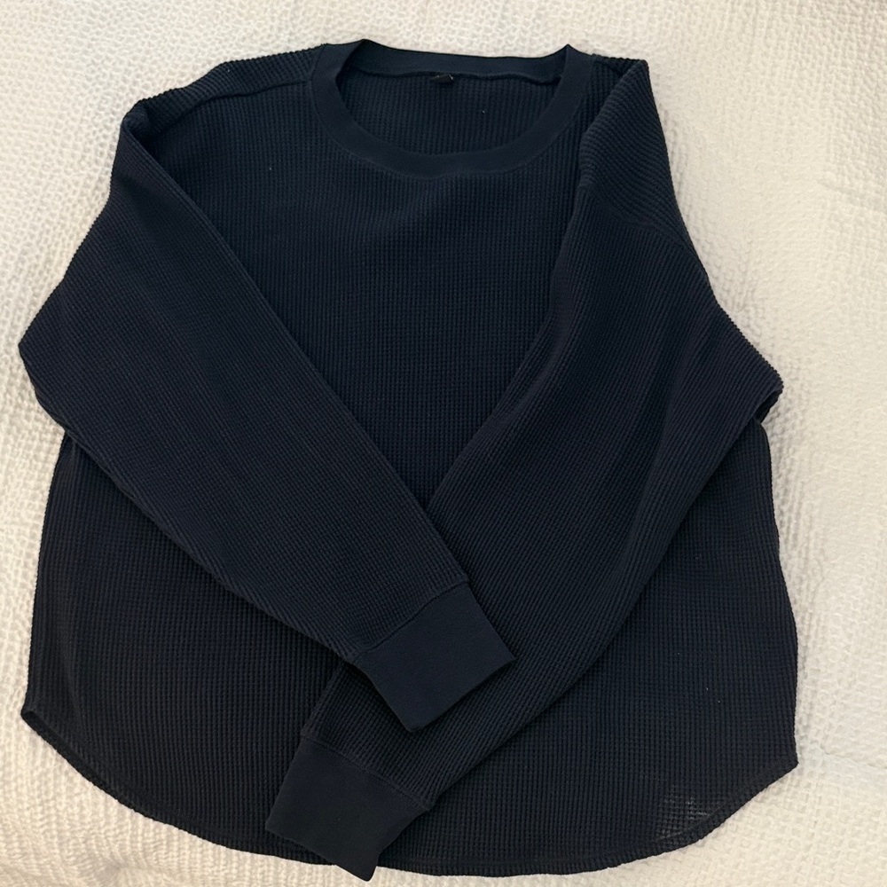 Navy waffle knit Long Sleeve Top
